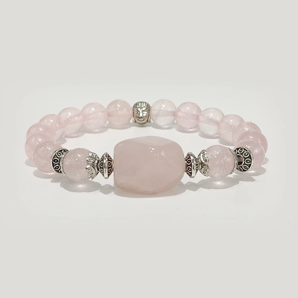 ROSE QUARTZ ROUND BEAD BRACELET (8mm, With 8mm)