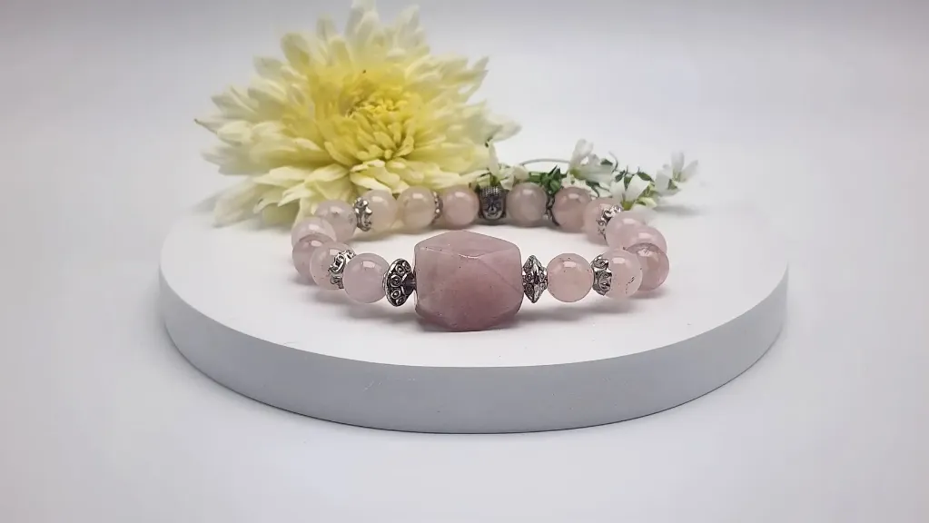 ROSE QUARTZ ROUND BEAD BRACELET (8mm, With 8mm)