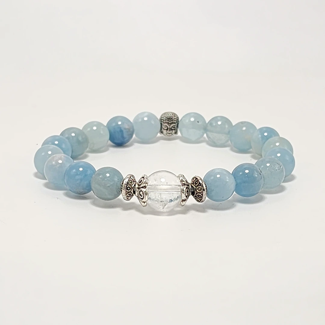 AQUAMARINE ROUND BEAD BRACELET