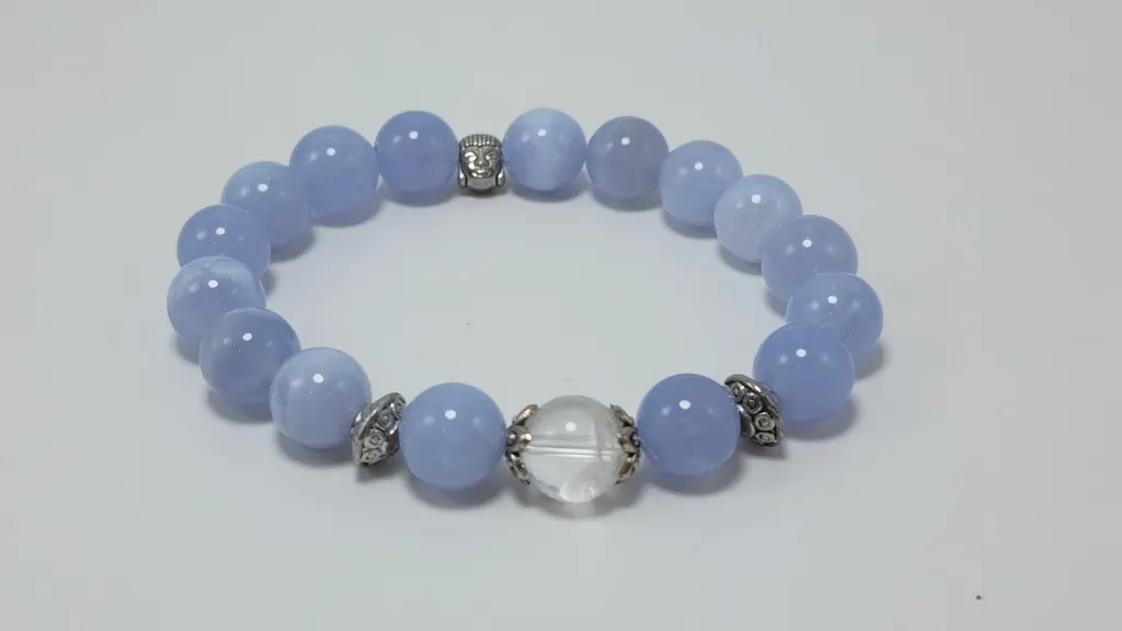 BLUE LACE AGATE ROUND BEADS BRACELET