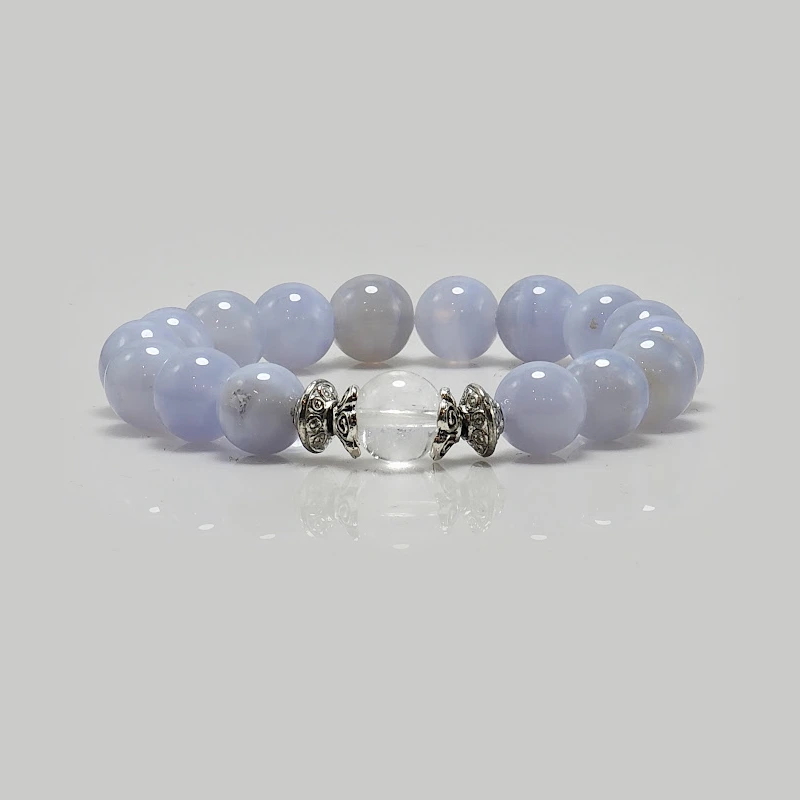 BLUE LACE AGATE ROUND BEADS BRACELET