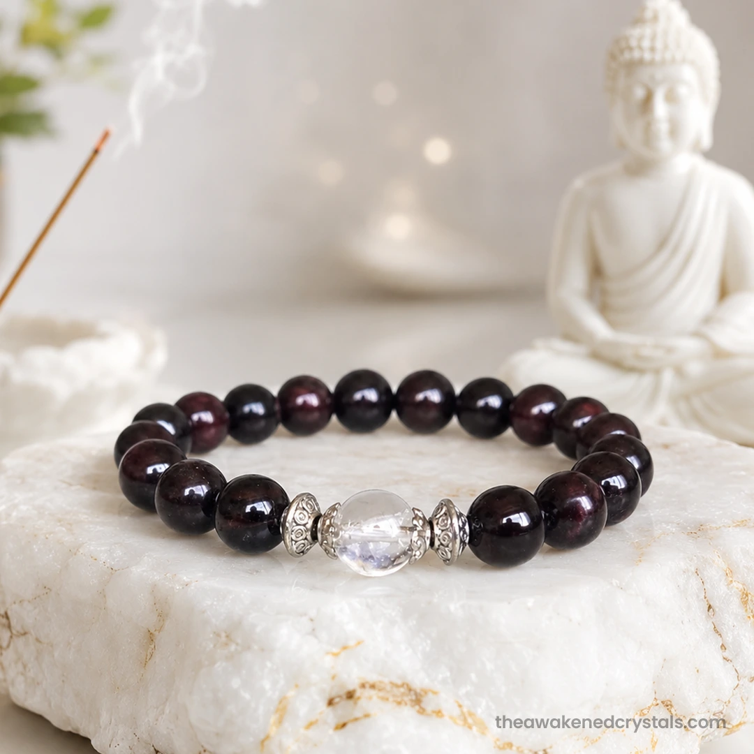 GARNET ROUND BEAD BRACELET