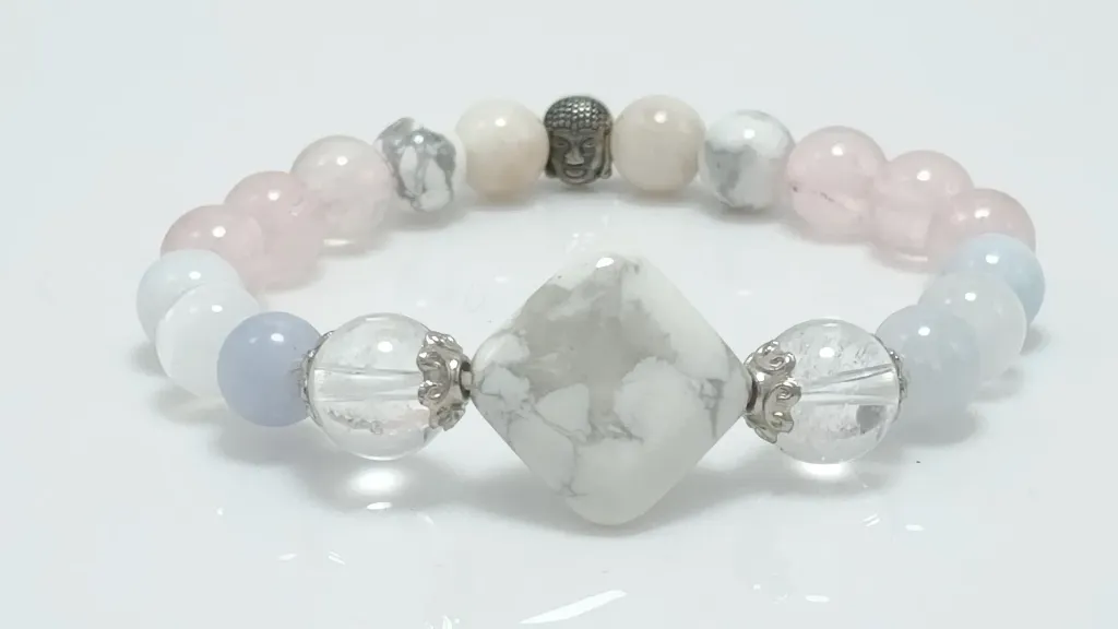 HOWLITE + CLEAR QUARTZ +AQUAMARINE +ROSE QUARTZ + MOONSTONE +SELENITE